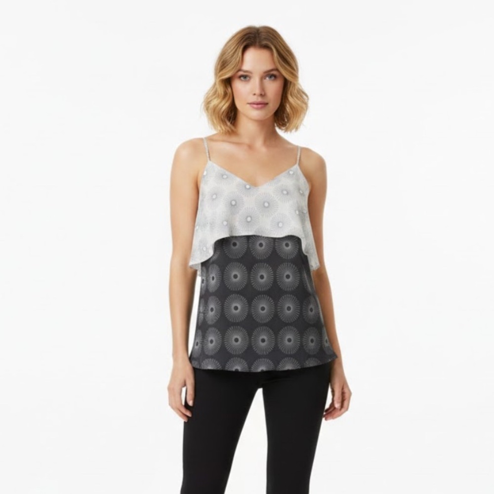 Diane von Furstenberg 100% Silk Dressy Tank Top Blouse Black White Size Small